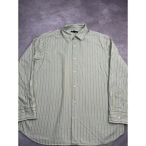 VTG Banana Republic Button Up Long Sleeve Shirt Mens 2XL Green Striped Hong Kong